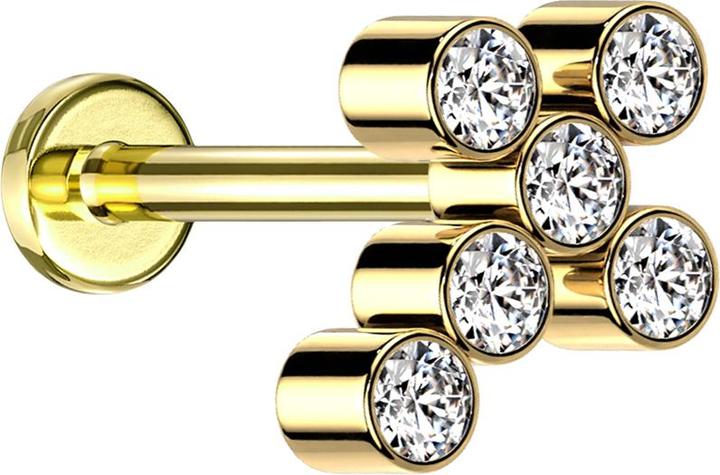Actual product image Star Piercing Micro Labret internal thread gold plated cross six crystals silver (without brass, Titanium G23)
