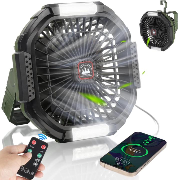 Produktbild Zwoos USB Campingventilator mit LED-Licht, Fernbedienung