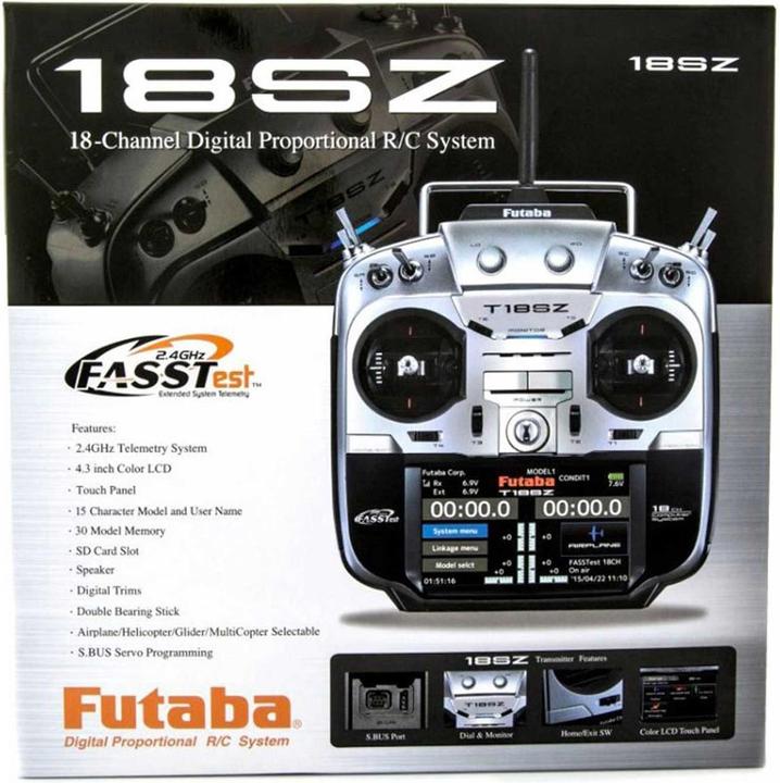 Image du produit Futaba T18SZ POTLESS V3 Mode 2 2,4Ghz radiocommandé avec R7008SB FASSTEST, batterie LiFE et chargeur