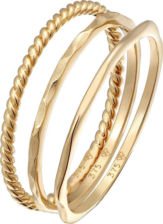 Elli PREMIUM Ring Stapelringe Stacking Bandring 3er Set 375 Gelbgold