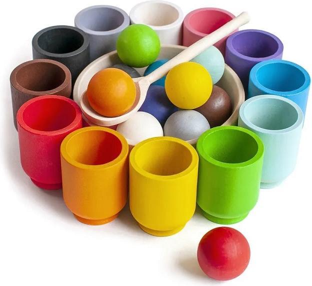 Actual product image Activity Board Waldorf Education, Waldorf Toys, wooden toys for children - Colourful Sorting Cups
