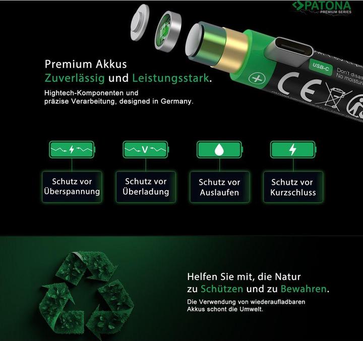 Immagine prodotto Patona Batteria ricaricabile premium 2X LR20 USB-C (Accumulatore di carica elettrica)