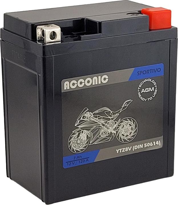Actual product image Acconic Sportivo AGM YTZ8V motorbike battery 7 Ah 12V (DIN 50614) (12 V, 7 Ah)