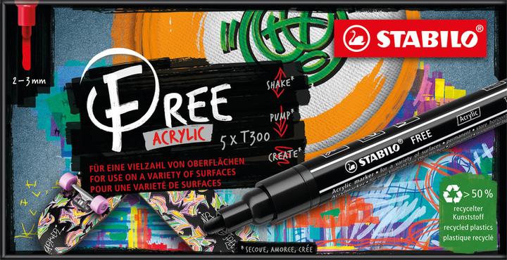 Produktbild STABILO Free (Black, Orange, Red, Blue, Turquoise, 3 mm, 5 x)
