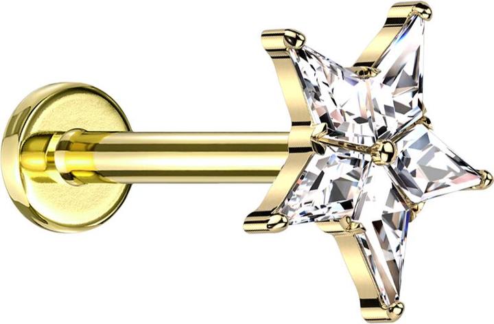 Image du produit Star Piercing Micro Labret femelle plaqué or étoile argent cristaux argent (Titane G23, sans laiton)