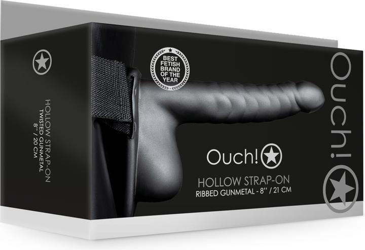 Image du produit Ouch! Ribbed Hollow Strap-on with Balls - 8" / 21 cm