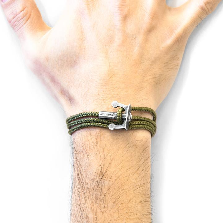 Image du produit Anchor & Crew Bracelet Ancre Union Argent Et Corde Vert Kaki (Solide .925 en argent sterling)