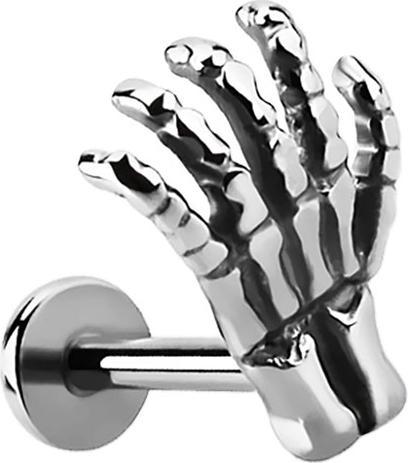 Actual product image Star Piercing Micro Labret silver with Skellet Hand (Surgical steel 316L, without brass)