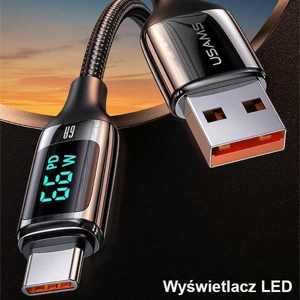 Image du produit Usams Câble pleciony U78 USB-C 1.2m LED 6A Fast Charging czarny/black SJ544USB01 (US-SJ544) (1.20 m, USB 3.2 Gen 1)