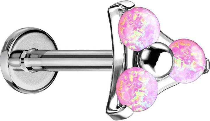 Actual product image Star Piercing Micro Labret internal thread silver triangle three opals pink (Titanium G23, without brass)