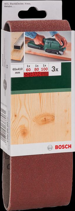 Actual product image Bosch Zubehör 3-piece sanding belt set for belt sander, red quality K = 60, 80, 100 (60, 80, 100)