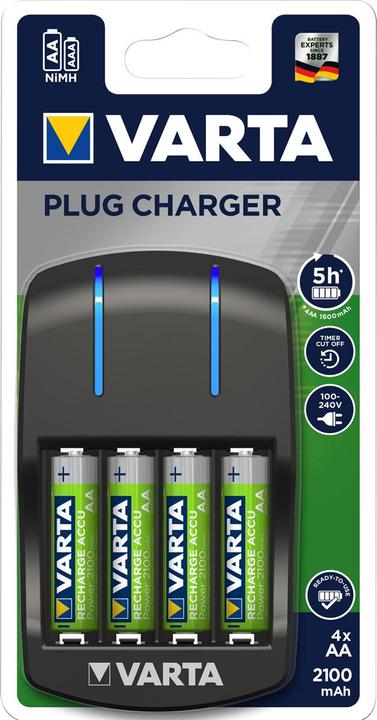 Varta Plug Charger (4 Stk., AA, 2100 mAh, Ladegerät inkl. Akku)