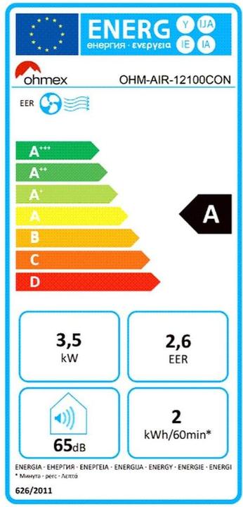Label énergétique Ohmex AIR-12100 (26 m², 12000 BTU/h)