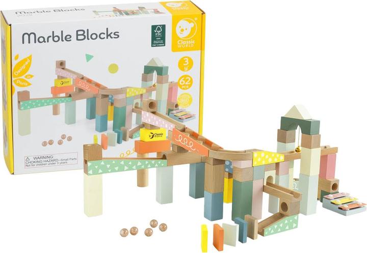 Immagine prodotto Classic World Set di costruzioni in legno con pista di marmo, 62 pezzi.