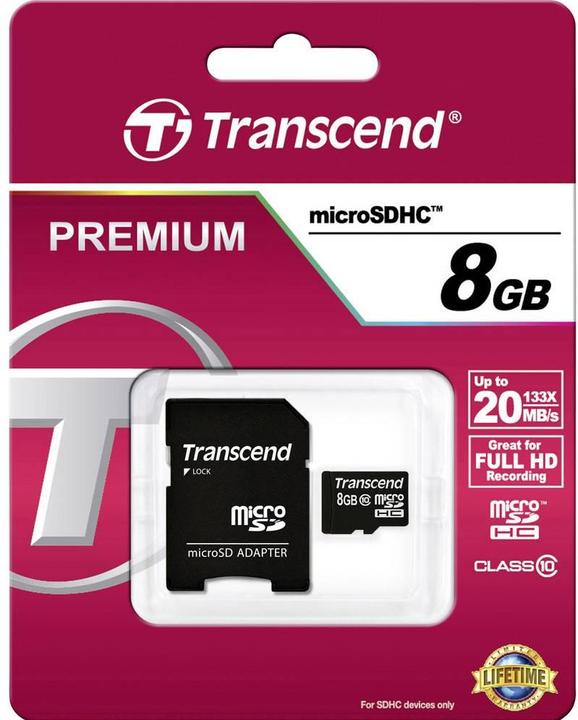 Produktbild Transcend Flash-Speicherkarte 8GB Micro SDHC, C10 (8 GB, SDHC, U1)