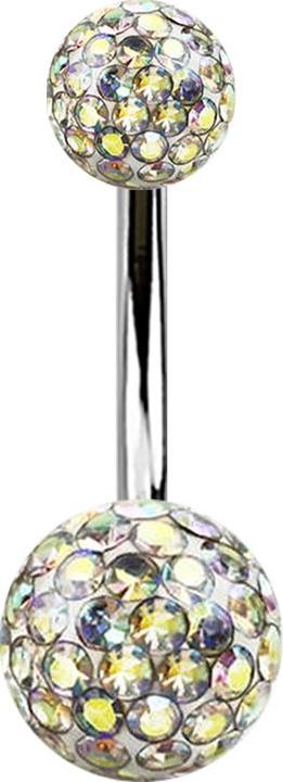 Image du produit Star Piercing Banane argentée avec deux boules de cristal multicolores couche de protection en époxy (Titane G23, sans laiton)
