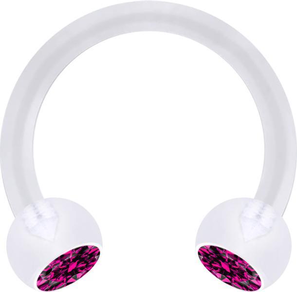 Star Piercing Micro Circular Barbell transparent mit zwei Kugeln Kristall fuchsia (ohne Messing, Bioflex)