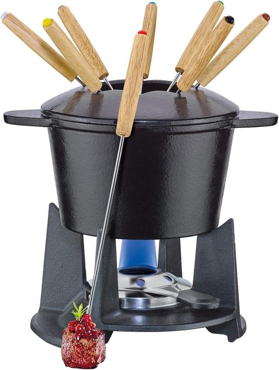 Produktbild Spring Fondue-Set GRENOBLE Gusseisen schwarz emailliert mit Rechaud und 8 Gabeln (Käsefondue)