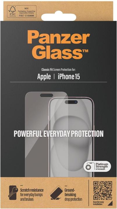 Actual product image PanzerGlass Screen Protector Classic Fit (1 Piece, Apple iPhone 15)