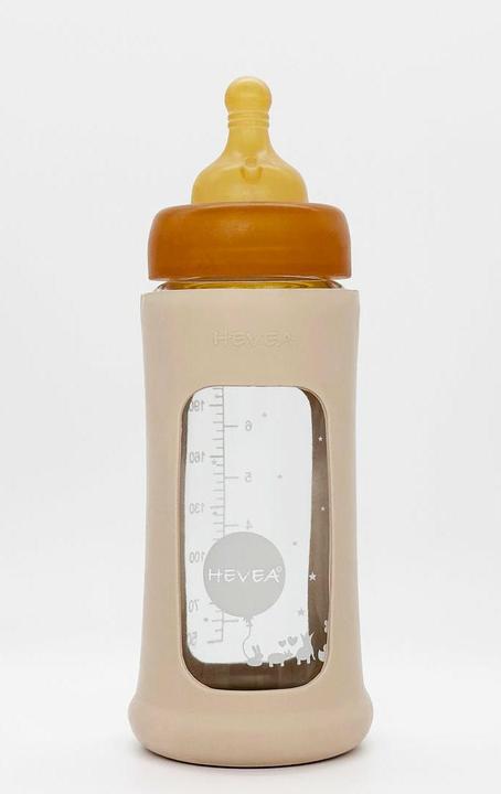 Produktbild Hevea Babyfläschchen aus Glas m. Kautschukmantel / weiter Hals (250 ml) / Sand (250 ml)