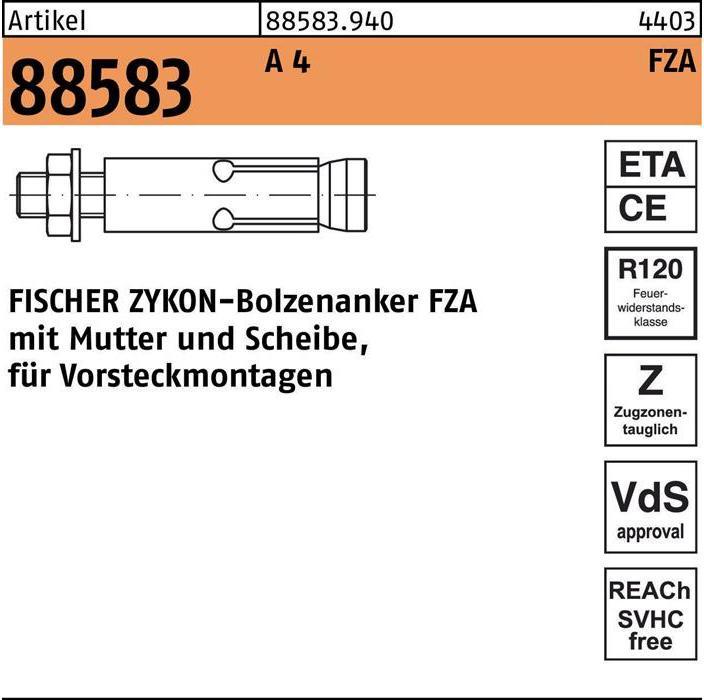 Immagine prodotto Fischer Ancoraggio a cuneo R 88583 ZYKON FZA 18x 80 M 12/55 A 4 Senza specifiche di superficie (10 pz.)