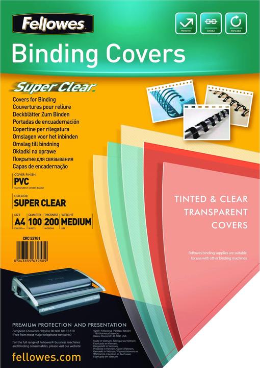 Fellowes Feuilles de couverture en PVC (A4, 150 microns)