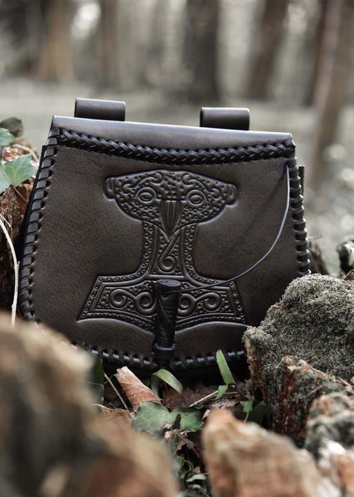 Actual product image Battle Merchant Belt pouch with Thorshammer embossed leather black