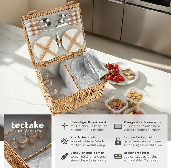 Immagine prodotto tectake Cestino da picnic Föhr per 4 persone, con scomparto refrigerante & accessori