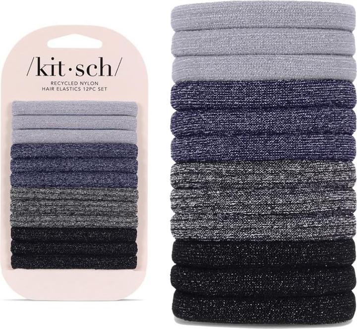 Kitsch Medium Nylon Gummibänder mit Glitzereffekt 12er Set Dunkel (Haarreif)