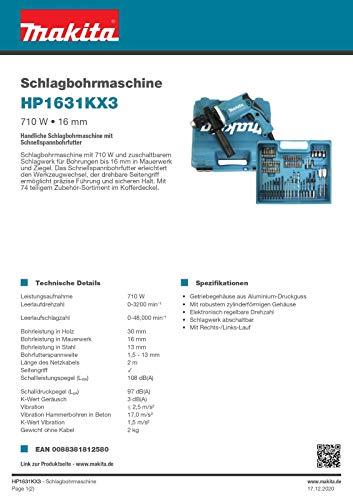 Image du produit Makita HP1631KX3 (Fonctionnement sur secteur)