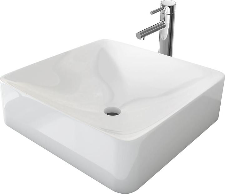 Image du produit Emke Lavabo à poser, Céramique, Blanc Brillant, sans trou pour robinet, 405x405x120mm (405 mm, 405 mm)