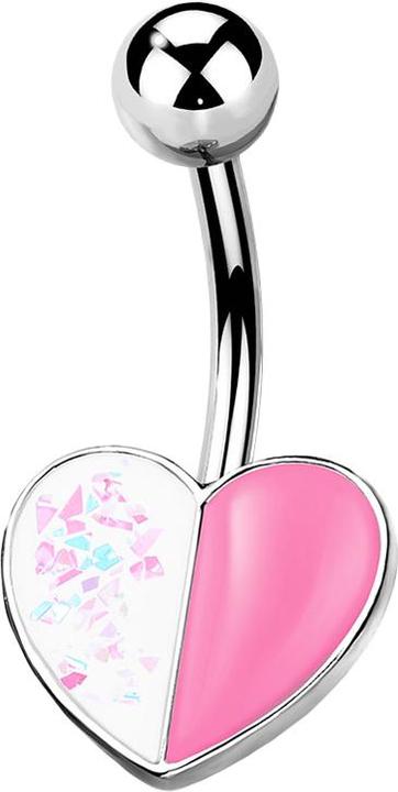Image du produit Star Piercing Banane argent coeur opale paillettes et émail rose (Acier chirurgical 316L, Laiton)