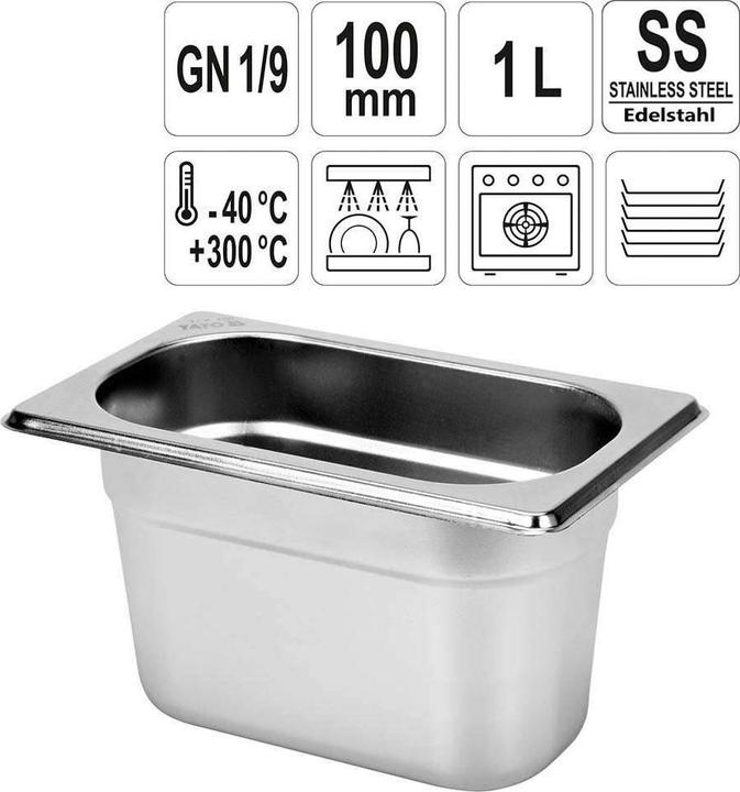 Produktbild Yato Gastronorm Behälter Edelstahl 1/9 100mm (GN 1/9, 1 l)