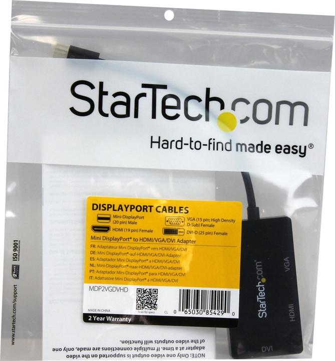 Produktbild StarTech Mini DisplayPort auf HDMI / DVI / VGA Adapter - 3-in-1 mDP Konverter - 1920x1200/1080p - Reiseada... (HDMI, DVI, VGA, 10 cm)