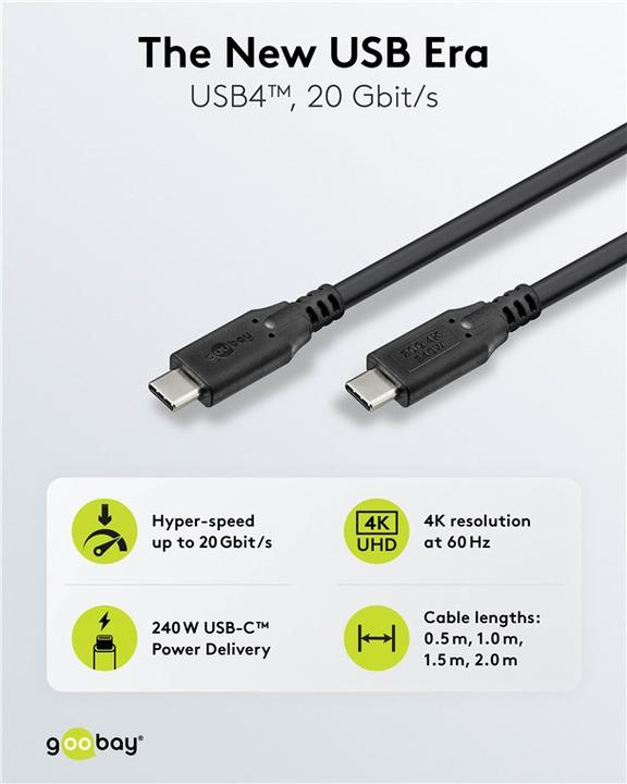 Image du produit Goobay Câble USB-C, USB4, 240 W, 20 Gbit/s, Power Delivery, 2 m (2 m, USB 4.0)