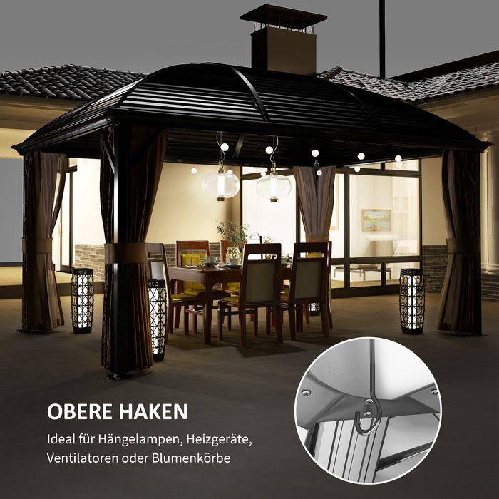 Actual product image Swisshandel24 Pavillon mit Hardtop, 4x3 m Wasserdicht Stabil Winterfest Moskitonetz, Alu, Braun (398 cm, 298 cm)