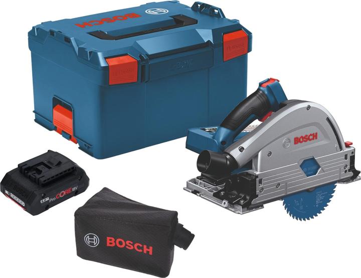1,3 x 20 mm, 42, 1x Bosch GKT 18V-52 GC Professional Scie plongeante sans fil, 1x Bosch GBA 18 V 4,0 Ah batterie ProCORE, 1x sac à poussière, 1x clé Allen, 1x lame de scie circulaire, Expert for Wood pour scies sans fil, 140 x 1,8