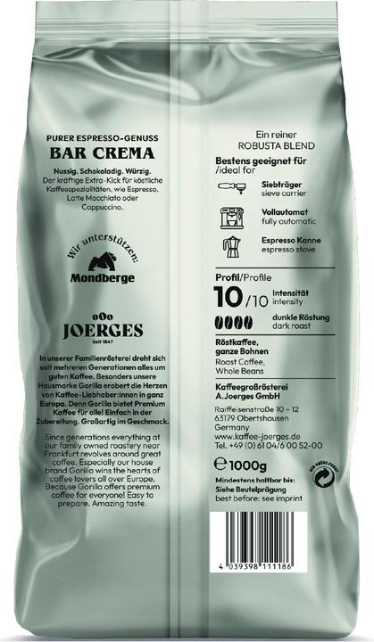 Actual product image Gorilla Kaffee Bar Crema (1000 g, Medium roast)