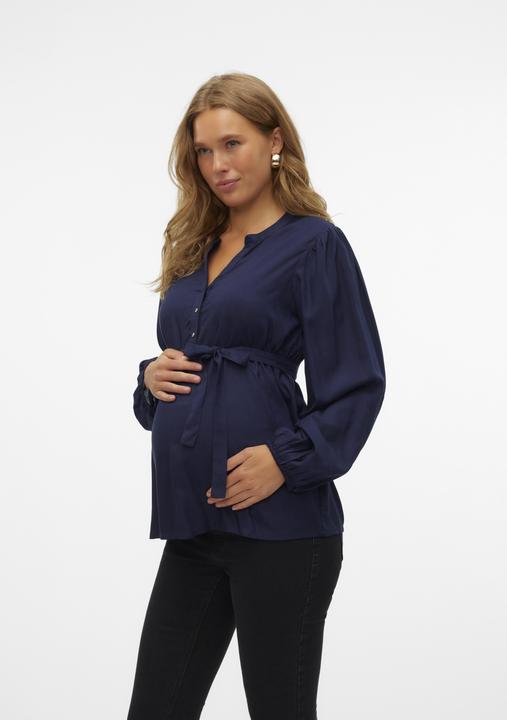 Produktbild Mamalicious Normal geschnitten Mandarin Kragen Ärmelbündchen mit Knopf Ballonärmel Top Bluse (M)