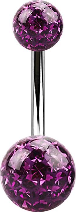 Actual product image Star Piercing Banana silver with two crystal balls violet epoxy protective layer (Surgical steel 316L)