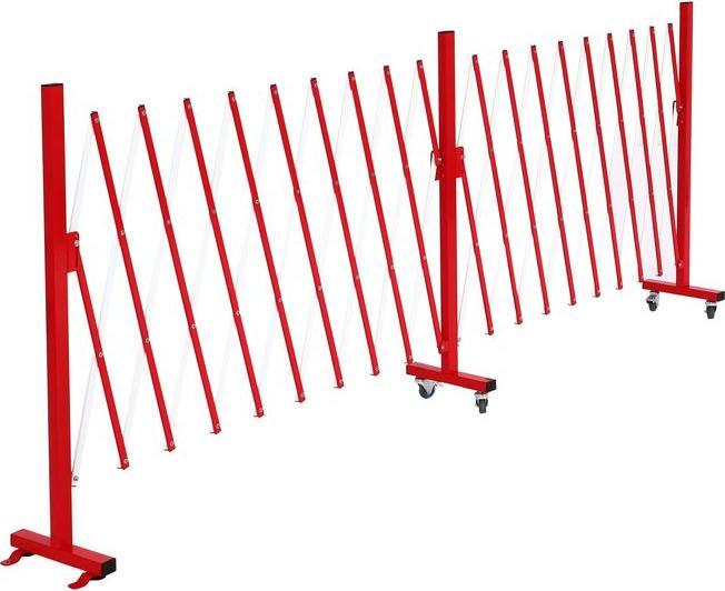 Produktbild Mendler Alu Absperrgitter HWC-B34, mit Rollen, ausziehbar 110x60-500cm - rot-weiss