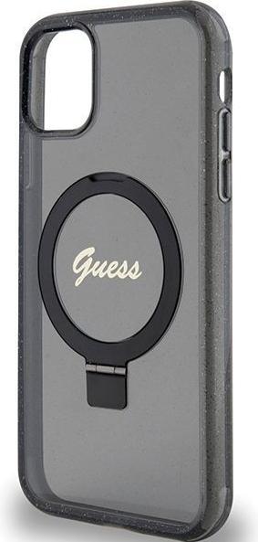 Actual product image Guess GUHMN61HRSGSK iPhone 11 / Xr 6.1" czarny/black hardcase Ring Stand Script Glitter MagSafe (Apple iPhone 11)