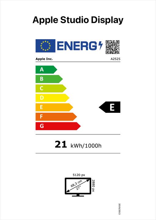 Energy Label Apple Studio Display Standard (5120 x 2880 pixels, 27")