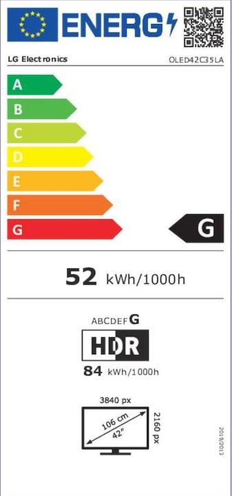 Energie-Label LG OLED42C35LA (42", C3, OLED, 4K, 2023)