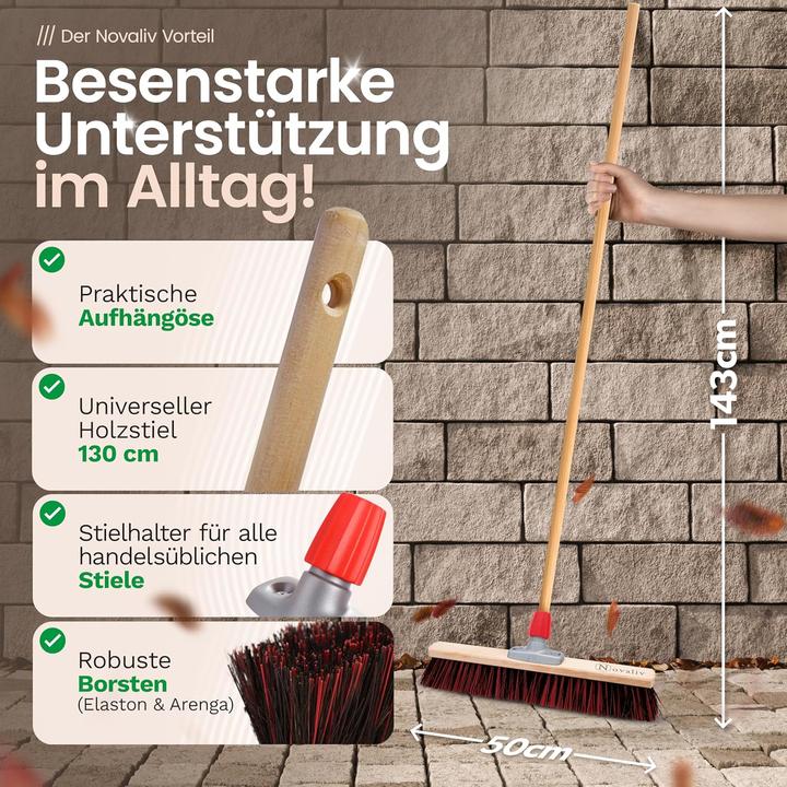Immagine prodotto Novaliv Kehrgarnitur I Kehrbesen Arenga-Elaston 50 cm Hofbesen I Strassenbesen Industriebesen Gartenbesen (1 pz.)