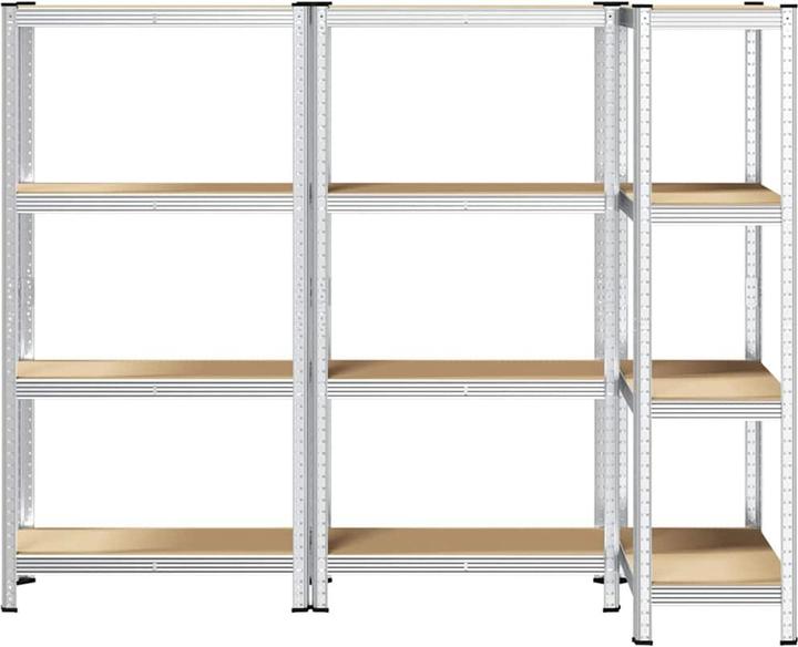 Immagine prodotto VidaXL Scaffale portaoggetti con 4 ripiani 3 pezzi in acciaio argentato e legno
