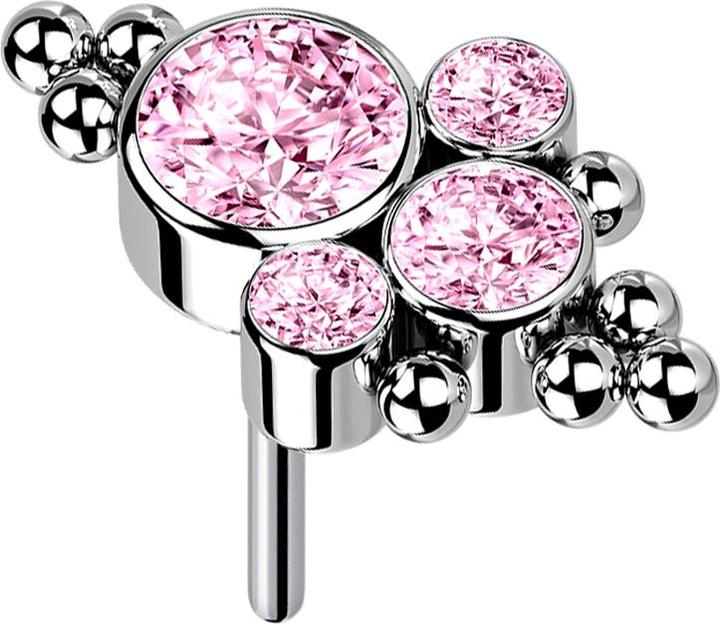 Produktbild Star Piercing Threadless silber Kugeln vier Kristalle pink (Titan G23, ohne Messing)