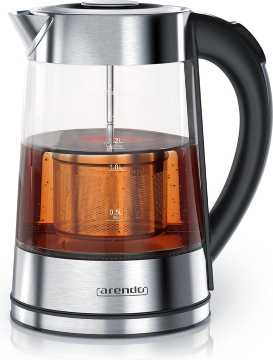 Produktbild Arendo Wasserkocher 1,7 l, 2200 W, Edelstahl & Glas mit Teesieb, Teekocher, Temperaturwahl 40° C - 100° C (1.70 l)