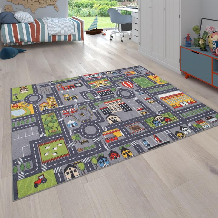 Immagine prodotto Paco Home Tappeto per bambini Tappeto per la camera dei bambini Tappeto per il gioco dell'auto (200 x 200 cm)