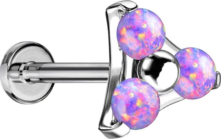 Produktbild Star Piercing Micro Threadless Labret silber Dreieck drei Opale violett (Titan G23, ohne Messing)